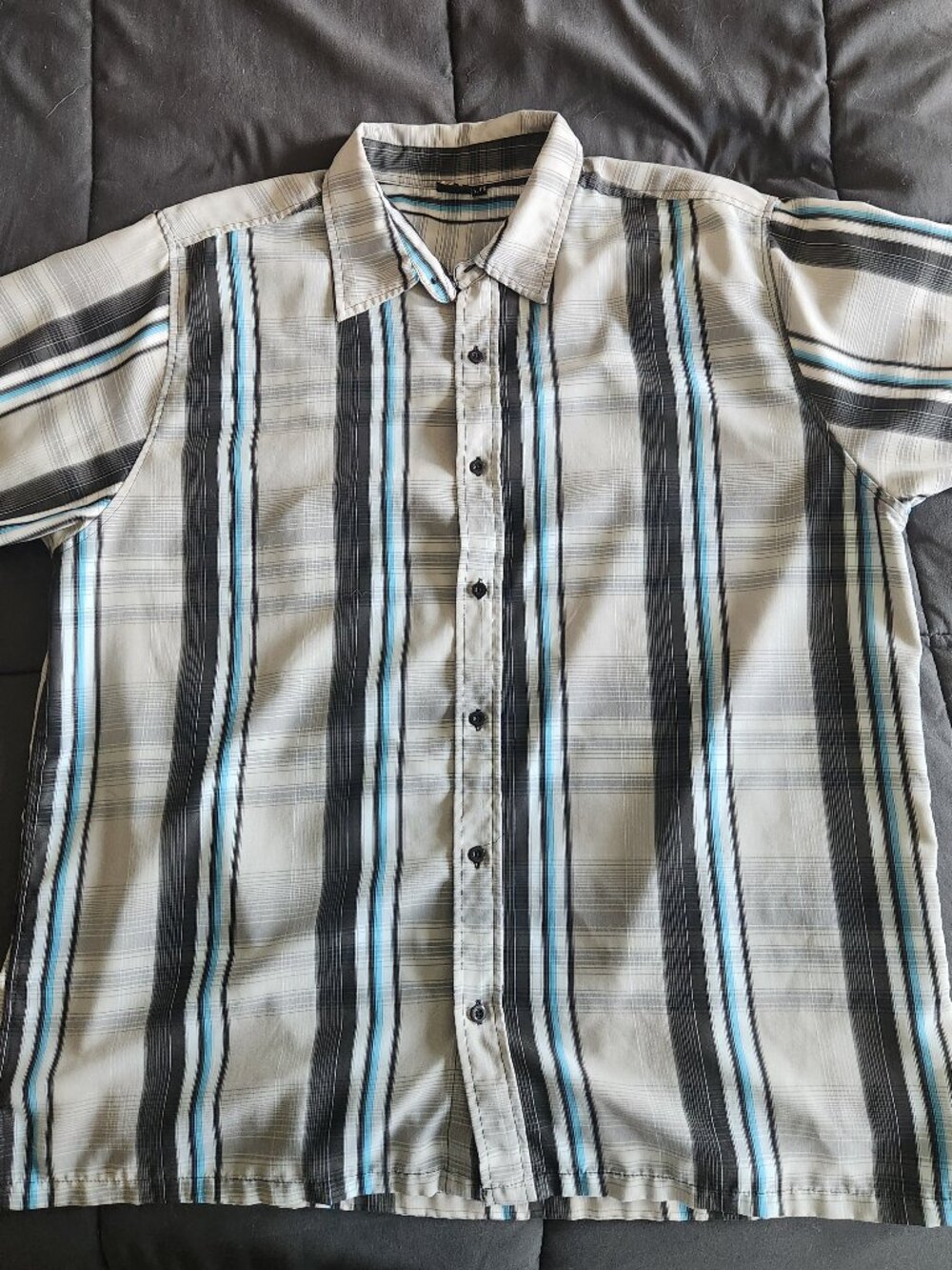 Roadster Originals Mens XL Striped Button Down Shirt Y2K Cyber Blue Black